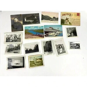 VTG Color Postcards Stamped B&W Photographs Grave Family Travel Plane Ephemera